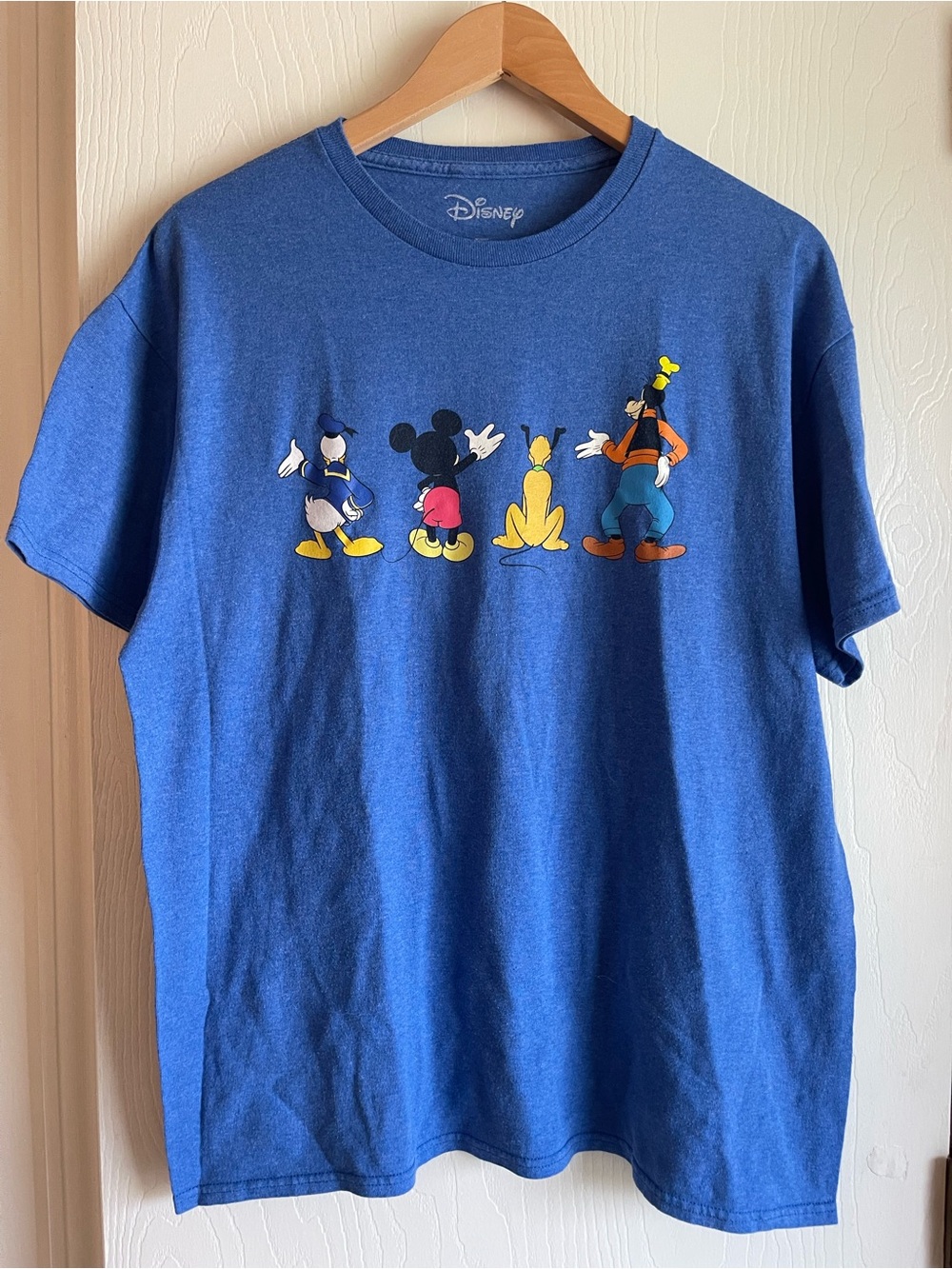Disney character waving blue large tshirt